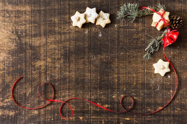 Star cookies with green fir tree branches