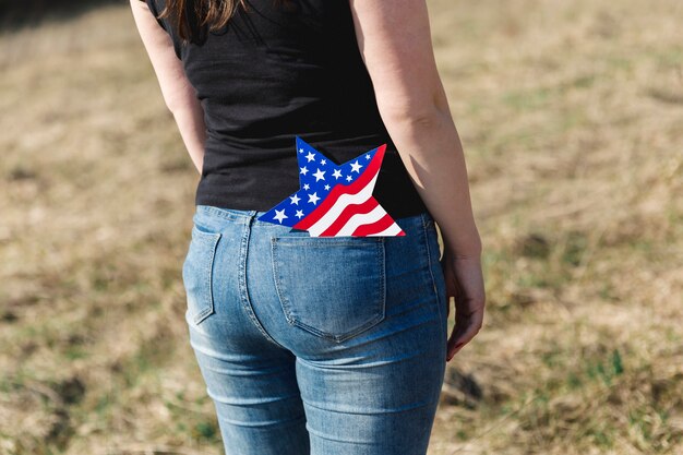 Star cut from USA flag in pocket