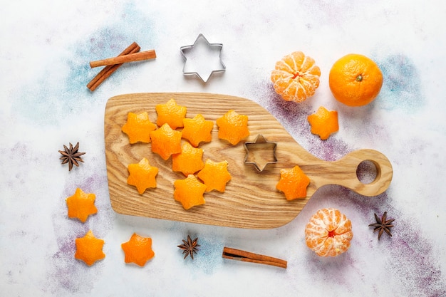 Star shaped tangerine peel for decoration.