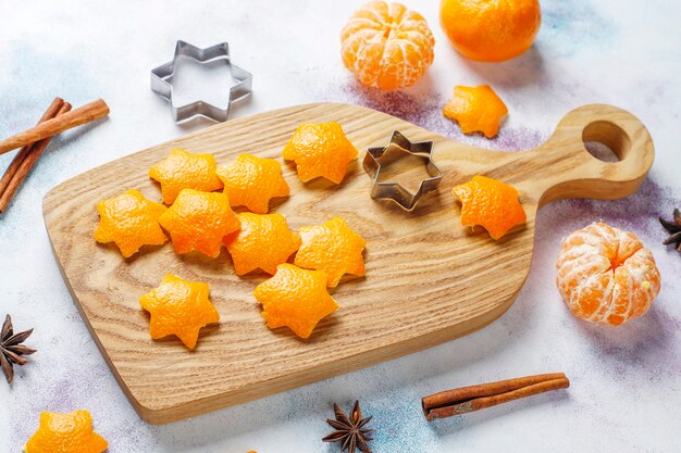 Star shaped tangerine peel for decoration.