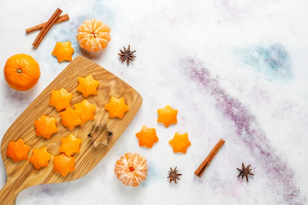 Star shaped tangerine peel for decoration.