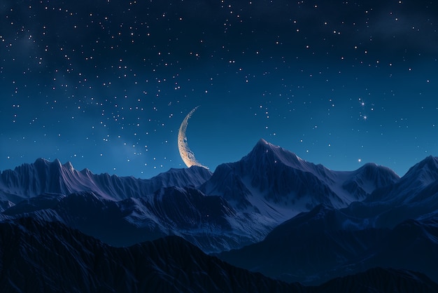Free photo starry sky at night with landscape of mountains