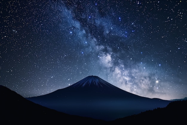 Free photo starry sky at night with landscape of mountains