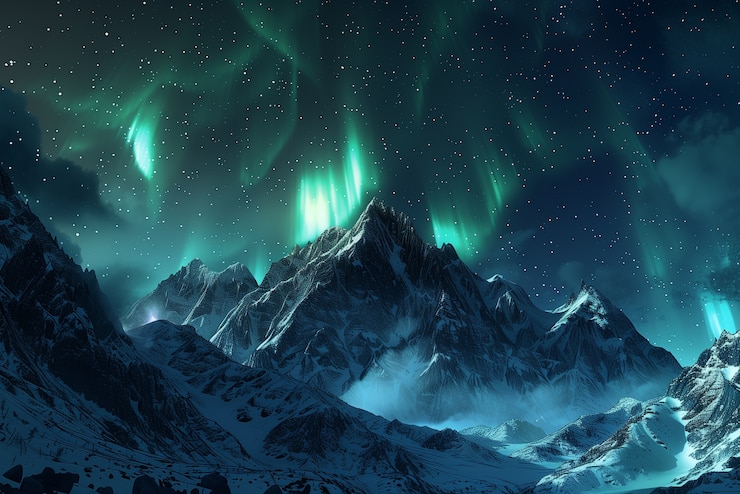 Free Photo starry sky at night with landscape of mountains