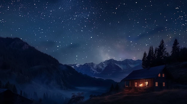Free photo starry sky at night with landscape of mountains