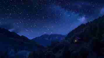 Free photo starry sky at night with landscape of mountains