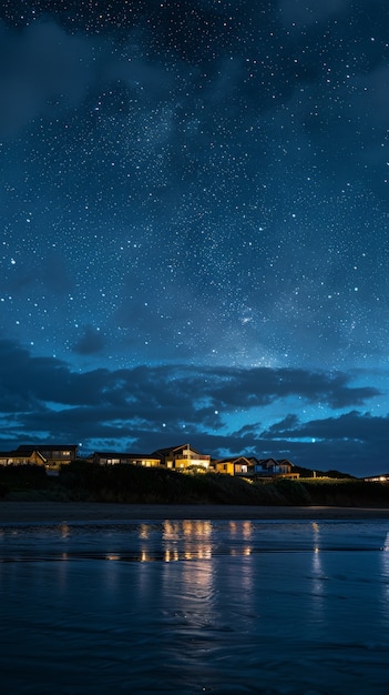 starry sky over the town