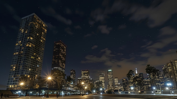 Free Photo starry sky over the town