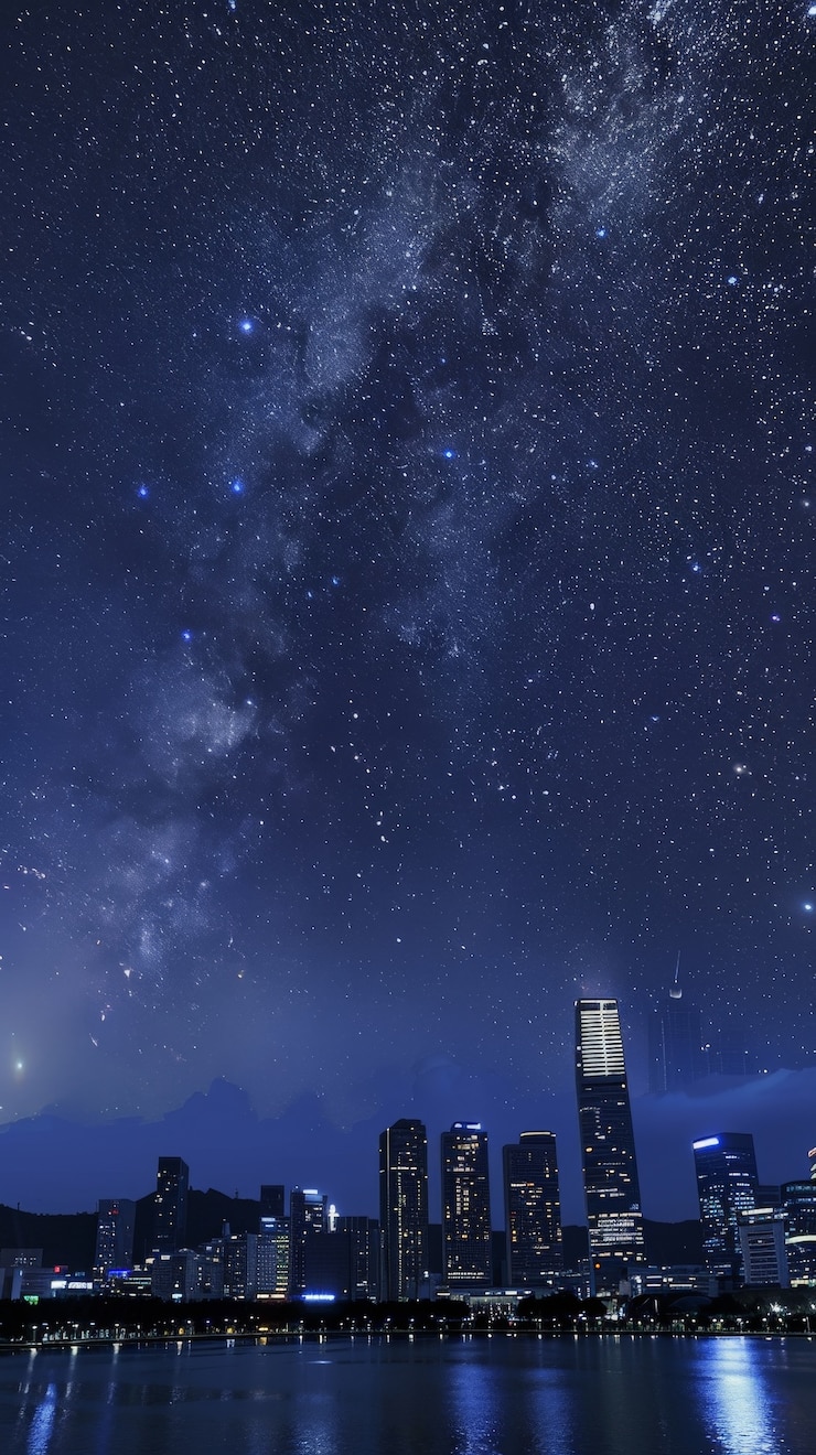 免費 Photo 城市上空的星空