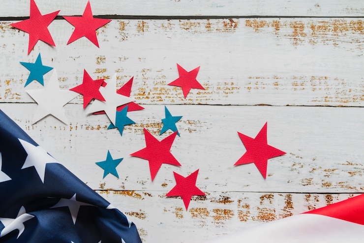 Free Photo stars and american flag on wooden background