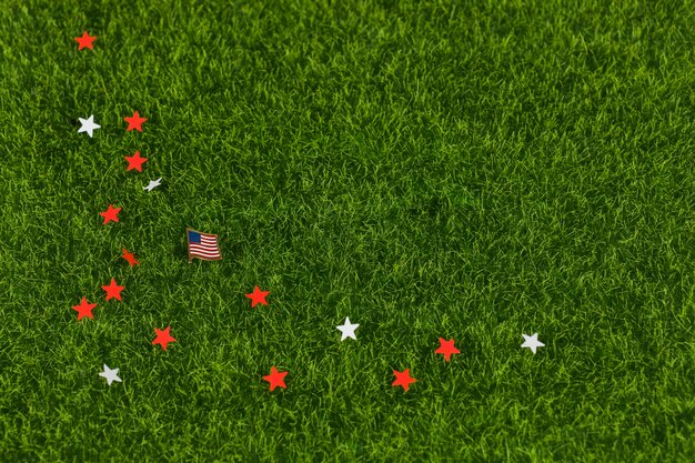 Stars and flag in grass