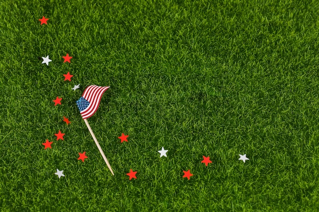 Stars and USA flag on grass