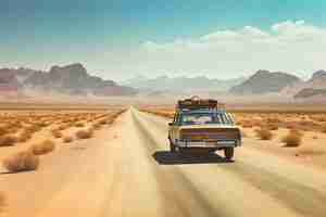 Free photo a station wagon travelling through the desert