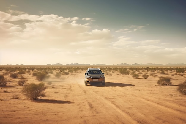 Free photo station wagon travelling through the desert