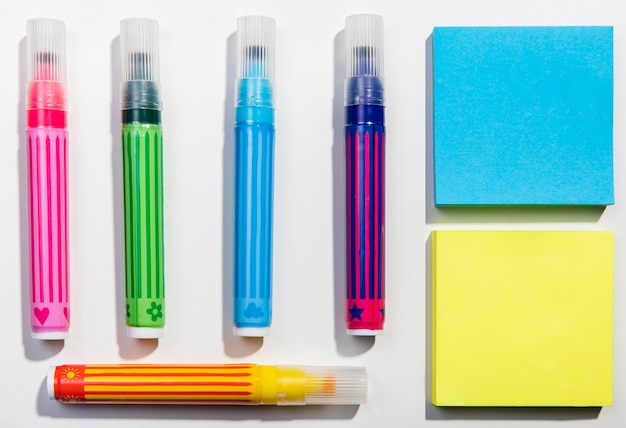 Stationery concept with sticky notes and highlighters