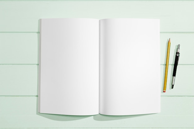 Stationery items and copy space white paper