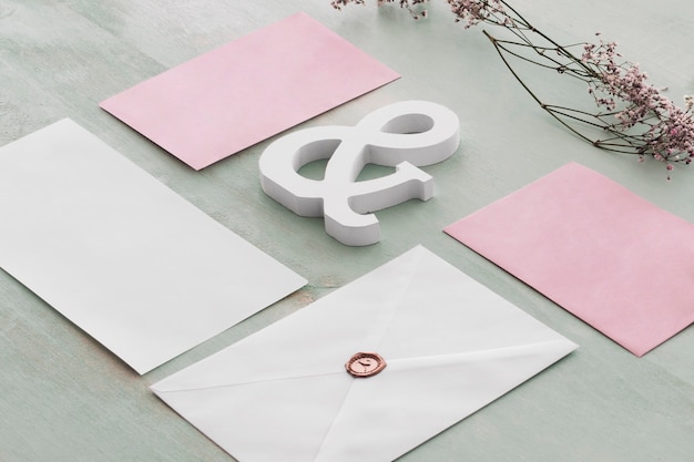 Stationery wedding concept with cards and ampersand