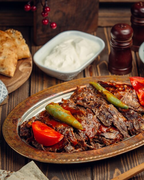 Steak with and fresh tomato and pepper