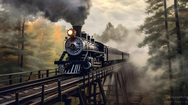 Бесплатное фото Паровоз на железной дороге иллюстрации
