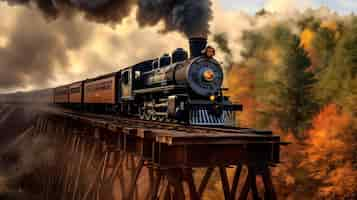 Free photo steam train on railroad background