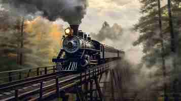 Free photo steam train on railroad illustration