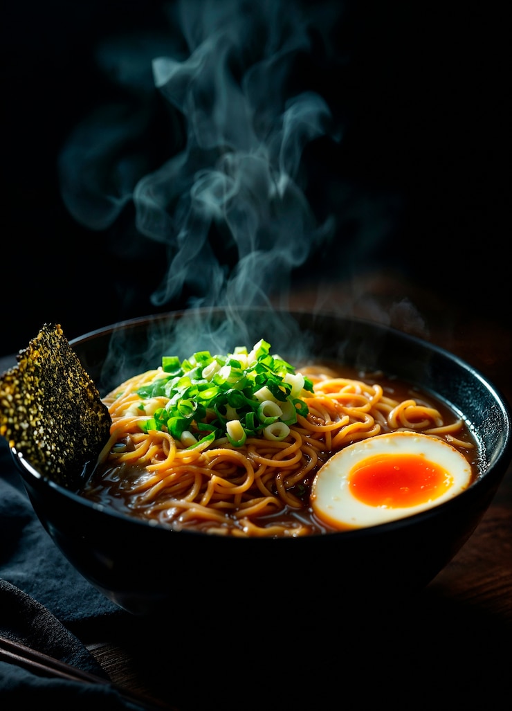 Free Photo steaming bowl of ramen