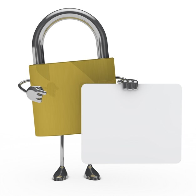 Steel padlock with an empty signboard