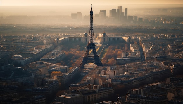 Foto gratuita i grattacieli in acciaio illuminano il famoso skyline della città al crepuscolo generato dall'intelligenza artificiale