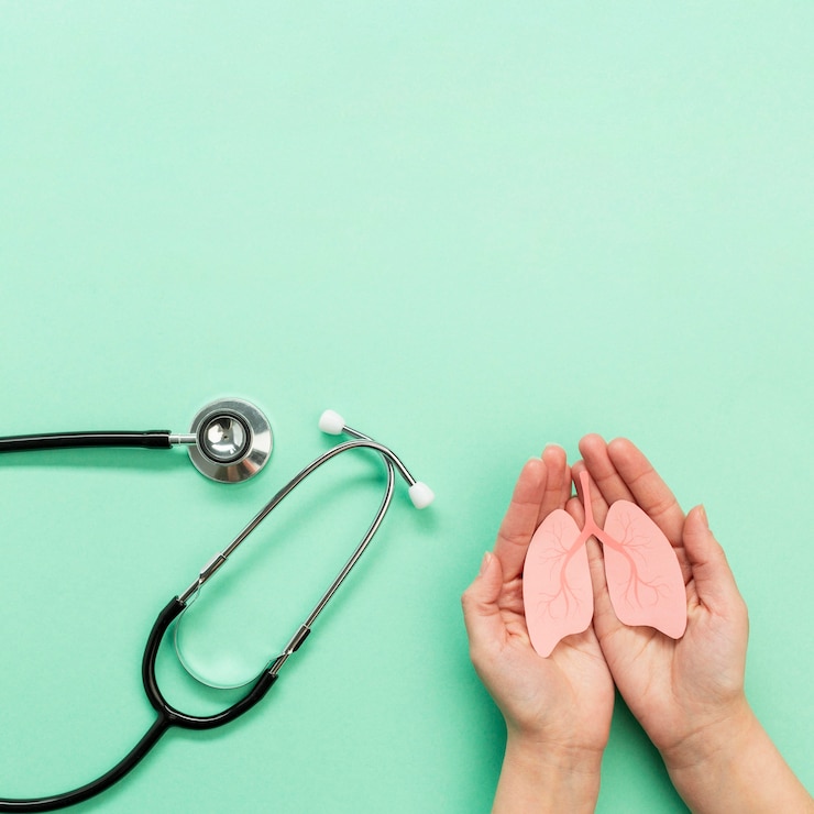 Free Photo stethoscope and hands with miniature lungs