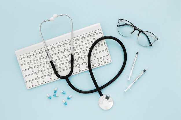 Stethoscope and keyboard