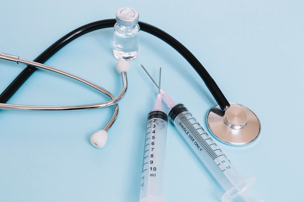 Stethoscope and syringes