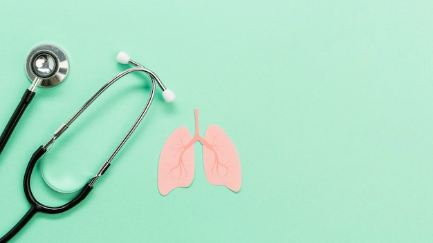 Stethoscope with lung shape on desk