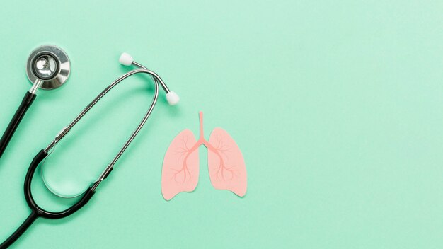 Stethoscope with lung shape on desk