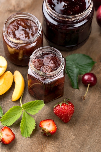 Stewed fruit jars assortment high angle