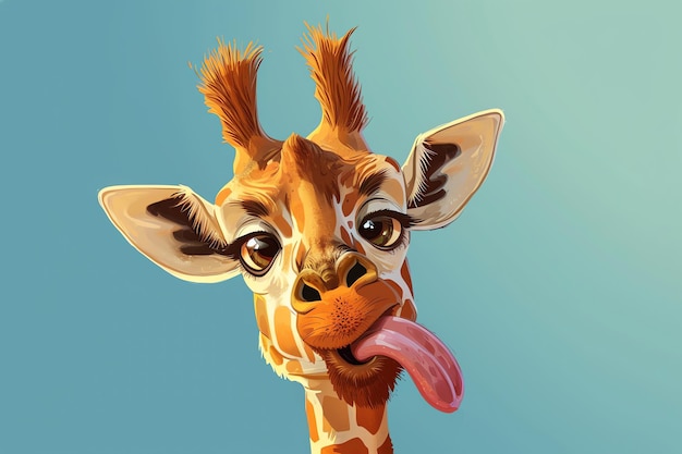 Free photo stick out the tongue giraffe ai generated