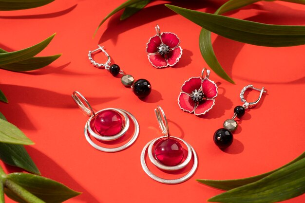 still life of aesthetic earrings