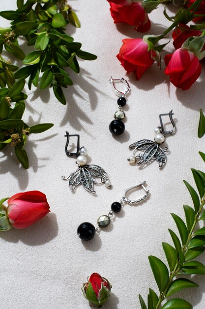 Still life of aesthetic earrings