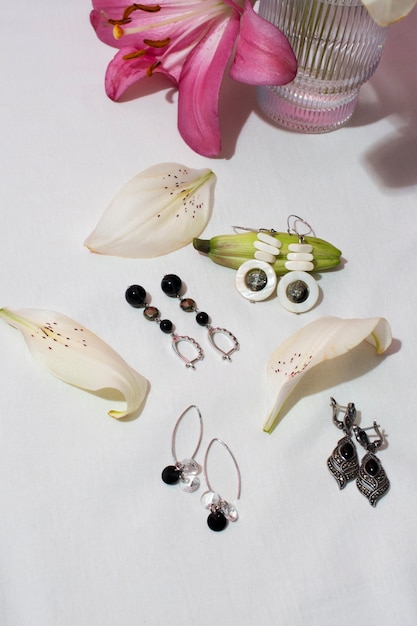 Free photo still life of aesthetic earrings