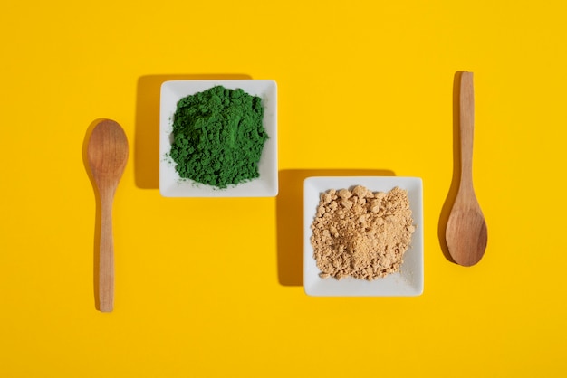 Still life of algae and moss on plate