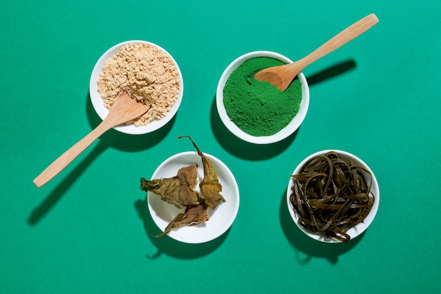 Still life of algae and moss on plate