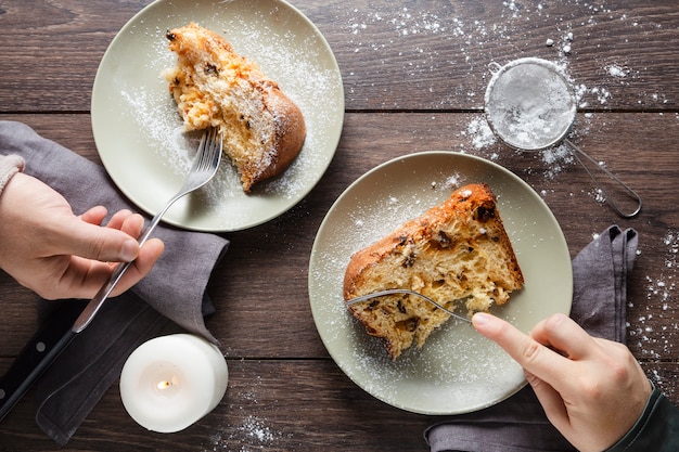 Still life arrangement of delicious panettone