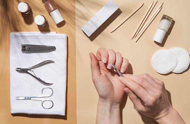 Still life arrangement of nail care products