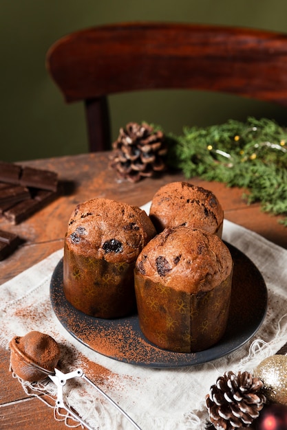 Still life assortment of delicious panettone