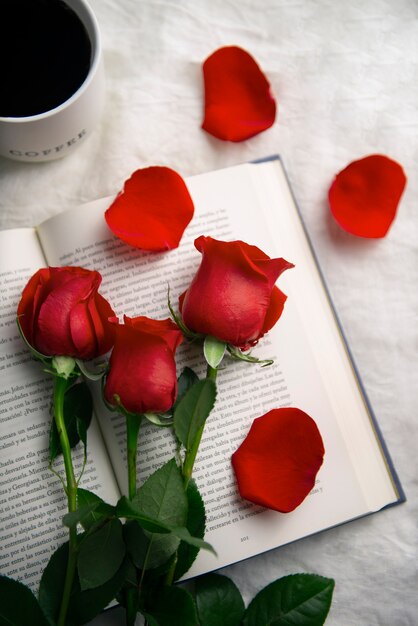 Still life of beautiful red roses for sant jordi celebration