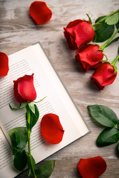 Still life of beautiful red roses for sant jordi celebration