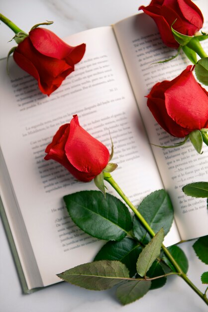 Still life of beautiful red roses for sant jordi celebration