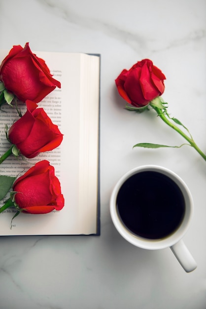 Still life of beautiful red roses for sant jordi celebration