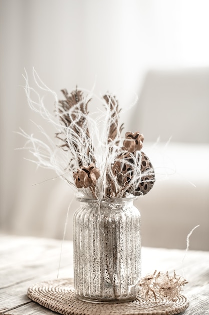 Still life beautiful vase with dried flowers .