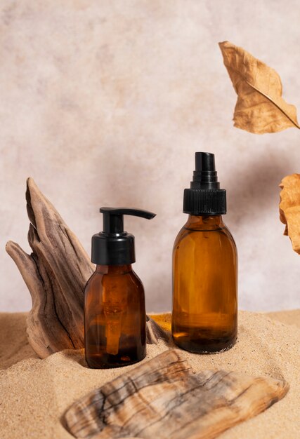 still life of beauty products based on regenerative agriculture