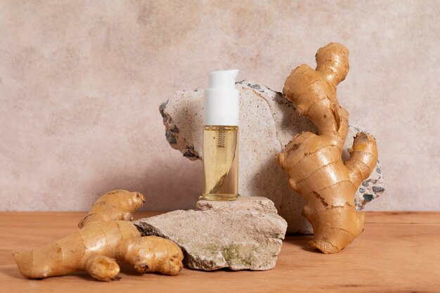 Still life of beauty products based on regenerative agriculture